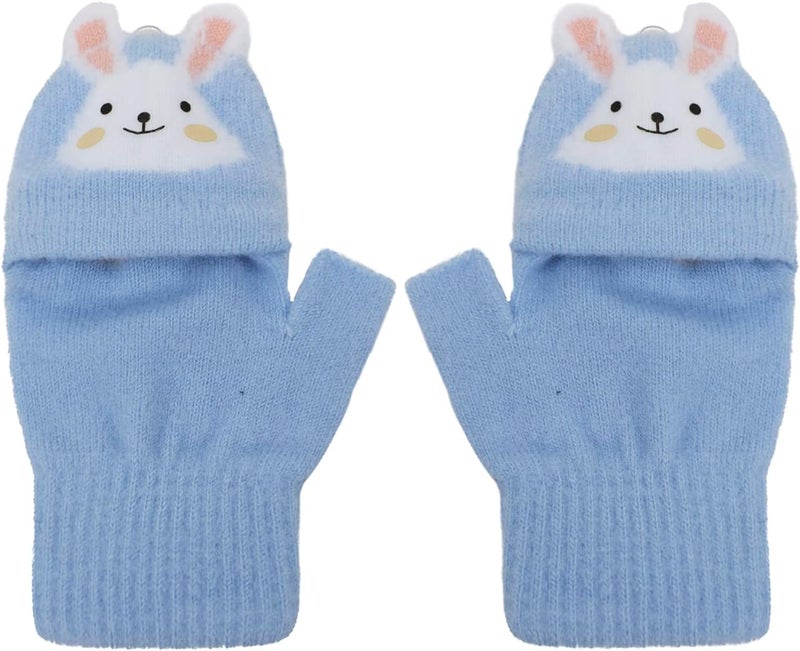 NICEYST Kids Convertible Flip Top Gloves Children Winter Warm Knitted Fingerless Mittens for Boys Girls 6-10 Years Old - Image 2